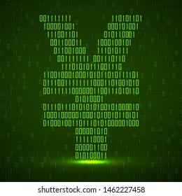 Abstract sign yuan of binary code with neon light, technology logo