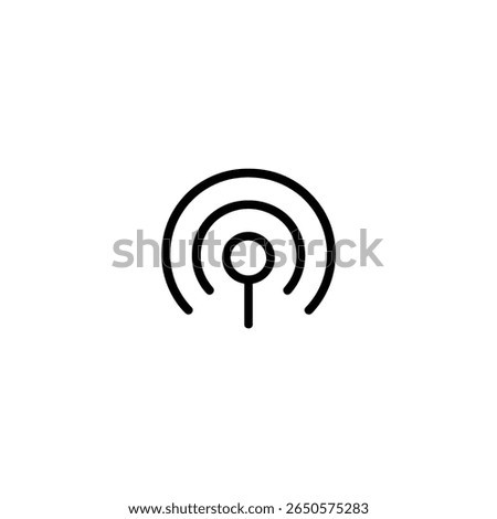 An abstract signal symbol starting with a filled black dot, radiating three concentric semicircular arcs opening upwards. Designed in a minimalist, flat 2D vector style.