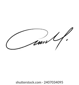 Abstract signature front letter C. Vector with black writing and transparent backgrond.