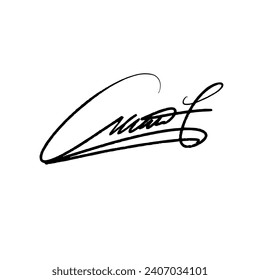Abstract signature front letter C. Vector with black writing and transparent backgrond.