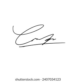 Abstract signature front letter C. Vector with black writing and transparent backgrond.