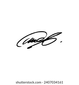 Abstract signature front letter C. Vector with black writing and transparent backgrond.