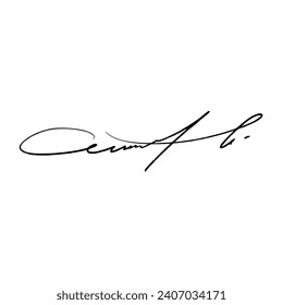 Abstract signature front letter C. Vector with black writing and transparent backgrond.