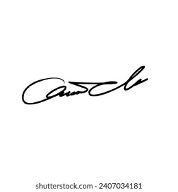 Abstract signature front letter C. Vector with black writing and transparent backgrond.