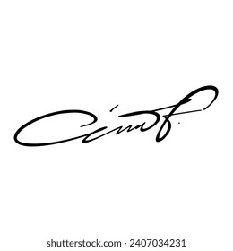 Abstract signature front letter C. Vector with black writing and transparent backgrond.