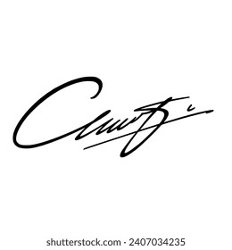 Abstract signature front letter C. Vector with black writing and transparent backgrond.