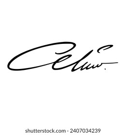 Abstract signature front letter C. Vector with black writing and transparent backgrond.