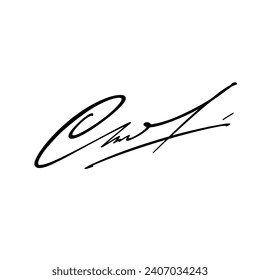 Abstract signature front letter C. Vector with black writing and transparent backgrond.