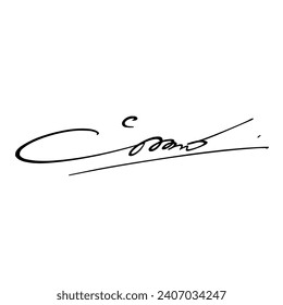 Abstract signature front letter C. Vector with black writing and transparent backgrond.