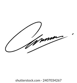 Abstract signature front letter C. Vector with black writing and transparent backgrond.