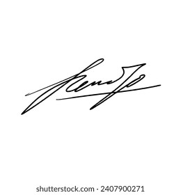 Abstract signature letter L. Vector illustration with black lettering and transparent background.