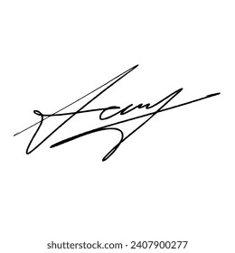 Abstract signature letter L. Vector illustration with black lettering and transparent background.