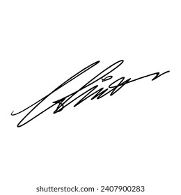 Abstract signature letter L. Vector illustration with black lettering and transparent background.