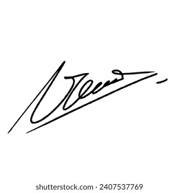 Abstract signature letter N for documents. Vector illustration with black writing and transparent background.