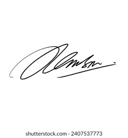 Abstract signature letter N for documents. Vector illustration with black writing and transparent background.