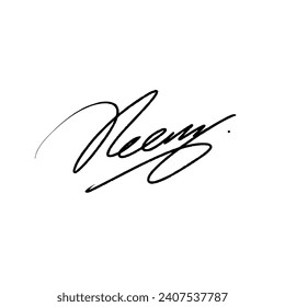 Abstract signature letter N for documents. Vector illustration with black writing and transparent background.