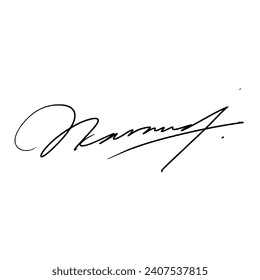 Abstract signature letter N for documents. Vector illustration with black writing and transparent background.