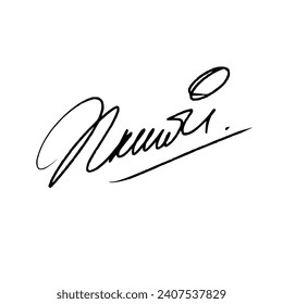 Abstract signature letter N for documents. Vector illustration with black writing and transparent background.