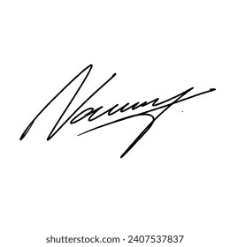 Abstract signature letter N for documents. Vector illustration with black writing and transparent background.