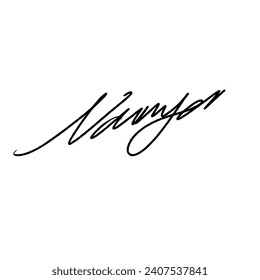 Abstract signature letter N for documents. Vector illustration with black writing and transparent background.