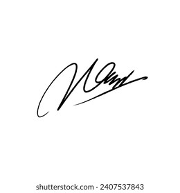 Abstract signature letter N for documents. Vector illustration with black writing and transparent background.