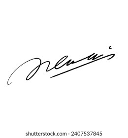 Abstract signature letter N for documents. Vector illustration with black writing and transparent background.