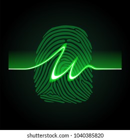 Abstract signature on fingerprint background, fingerprints scanning process - access control system, security, data protection