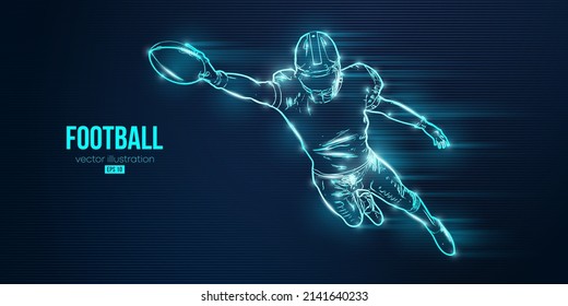 Abstract silhouette of a american football player man in action isolated blue background. Vector illustration