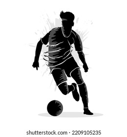 Abstract Silhouette art of male soccer player dribbling a ball