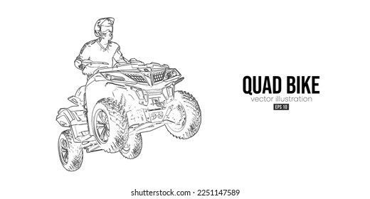 Abstract silhouette of a ATV Quad bike, All-Terrain vehicle, isolated on white background. Rider jumps on quad bike. Vector illustration