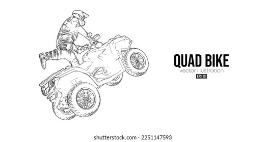 Abstract silhouette of a ATV Quad bike, All-Terrain vehicle, isolated on white background. Rider jumps on quad bike. Vector illustration