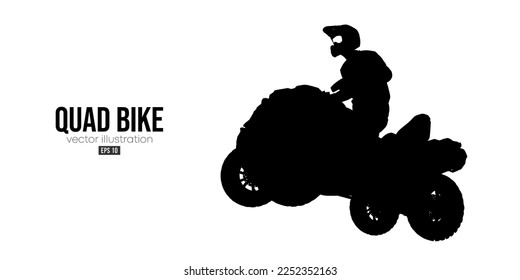 Abstract silhouette of a ATV Quad bike, All-Terrain vehicle, isolated on white background. Rider jumps on quad bike. Vector illustration