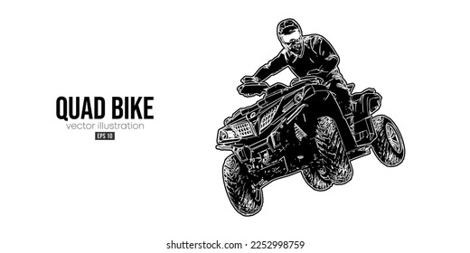 Abstract silhouette of a ATV Quad bike, All-Terrain vehicle, isolated on white background. Rider jumps on quad bike. Vector illustration