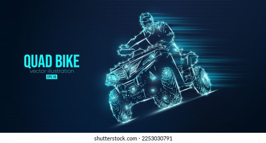 Abstract silhouette of a ATV Quad bike, All-Terrain vehicle, isolated on blue background. Rider jumps on quad bike. Vector illustration