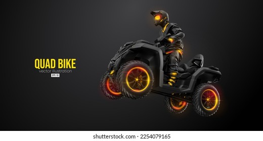 Abstract silhouette of a ATV Quad bike, All-Terrain vehicle, isolated on black background. Rider jumps on quad bike. Vector illustration