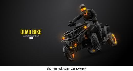 Abstract silhouette of a ATV Quad bike, All-Terrain vehicle, isolated on black background. Rider jumps on quad bike. Vector illustration