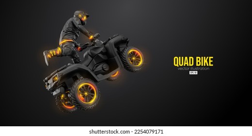 Abstract silhouette of a ATV Quad bike, All-Terrain vehicle, isolated on black background. Rider jumps on quad bike. Vector illustration