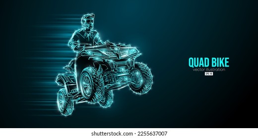 Abstract silhouette of a ATV Quad bike, All-Terrain vehicle, isolated on black background. Rider jumps on quad bike. Vector illustration