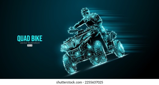 Abstract silhouette of a ATV Quad bike, All-Terrain vehicle, isolated on black background. Rider jumps on quad bike. Vector illustration