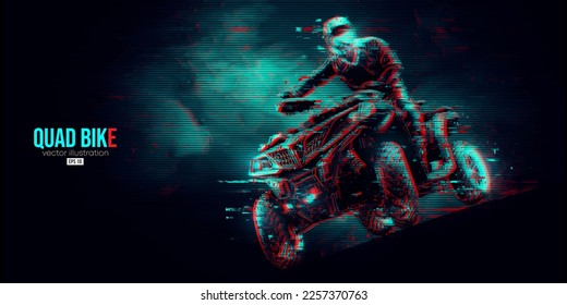 Abstract silhouette of a ATV Quad bike, All-Terrain vehicle, isolated on black background. Rider jumps on quad bike. Vector illustration