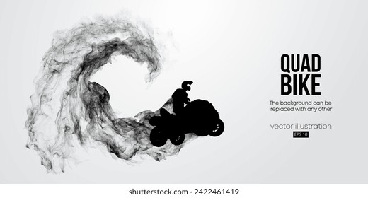 Abstract silhouette of a ATV Quad bike, All-Terrain vehicle, isolated on white background. Rider jumps on quad bike. Vector illustration