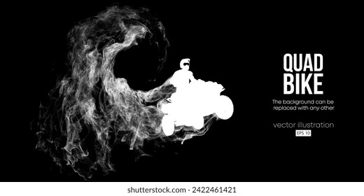 Abstract silhouette of a ATV Quad bike, All-Terrain vehicle, isolated on black background. Rider jumps on quad bike. Vector illustration