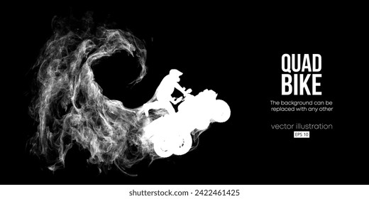 Abstract silhouette of a ATV Quad bike, All-Terrain vehicle, isolated on black background. Rider jumps on quad bike. Vector illustration