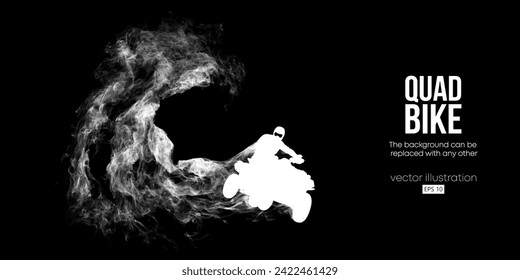 Abstract silhouette of a ATV Quad bike, All-Terrain vehicle, isolated on black background. Rider jumps on quad bike. Vector illustration