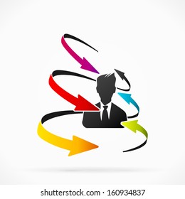 Abstract silhouette avatar with arrows vector illustration