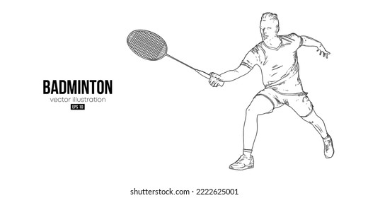 Abstract silhouette of a badminton player on white background. The badminton player man hits the shuttlecock. Vector illustration