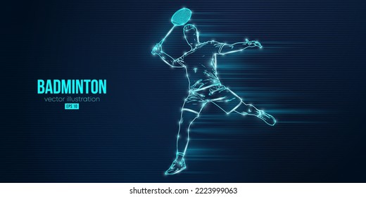 Abstract silhouette of a badminton player on blue background. The badminton player man hits the shuttlecock. Vector illustration