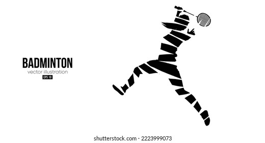 Abstract silhouette of a badminton player on black background. The badminton player woman hits the shuttlecock. Vector illustration