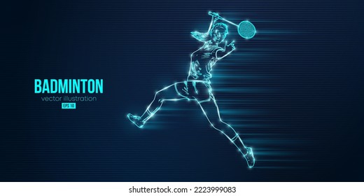 Abstract silhouette of a badminton player on blue background. The badminton player woman hits the shuttlecock. Vector illustration