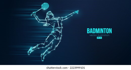 Abstrakte Silhouette eines Badminton-Spielers auf blauem Hintergrund. Die Badminton-Spielerin trifft den Shuttlöckchen. Vektorgrafik